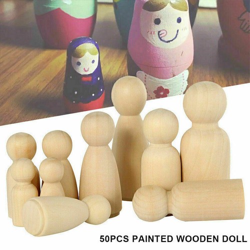 50×Holzfiguren Holz Spielfiguren zum Bemalen Basteln Hölzerne Peg Doll Puppen XY - Bild 11 von 12