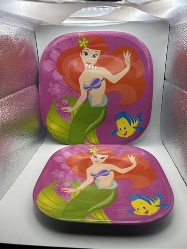 Set 2 Disney Store Little Mermaid Ariel Flounder Square Melamine Plates - Picture 2 of 3