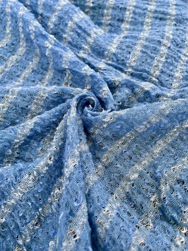 Indigo Blue Textured Sheer Linen Fabric | 3D Cotton | 2 Yards. - Picture 6 of 12
