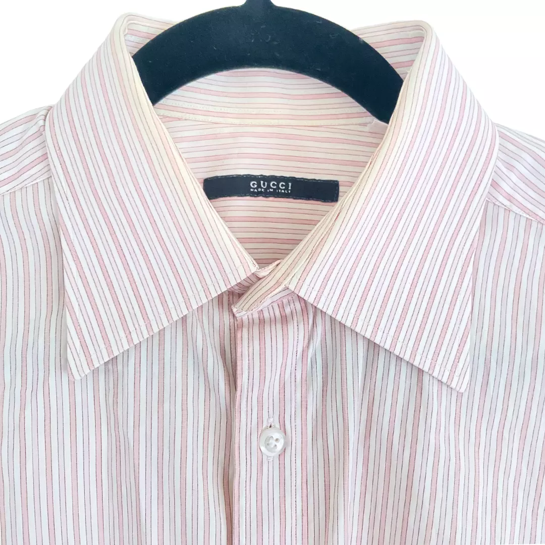 Chemise habillée boutonnée à rayures roses italiennes homme GUCCI   Taille 40   15 3/4