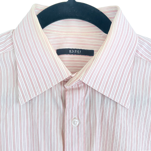 GUCCI Men's Italian Pink Stripe Button-Down Dress Shirt - Sz 40 | 15 3/4 - Photo 1 sur 7