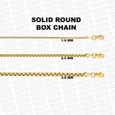 Solid 14K Yellow Gold Round Box Chain Necklace, 16" To 24" Inch, 1.6MM To 3.6MM