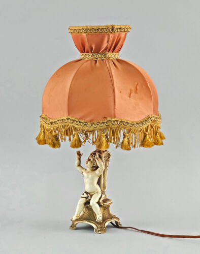 9268008-d Table Lamp Vintage Metal Stand With Putto-Skulptur Center 20. Century - Picture 1 of 3