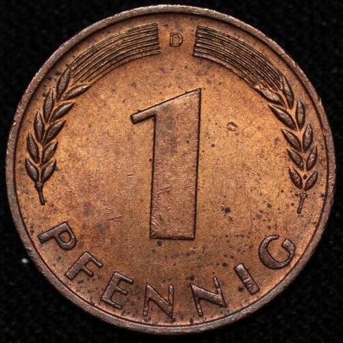 GERMANY - FEDERAL REPUBLIC ~ 1969 D ~ 1 Pfennig ~ UNC World Coin ☘️ W-#857 ☘️ - Picture 2 of 2