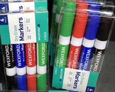 4 Pkg Wexford Dry Erase Markers 4 ea Black Red Blue Green 16 Total -Free Ship
