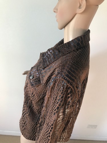 Rubino Rd. Giacca cappotto marrone poli stampa pelle di serpente cerniera lavabile in lavatrice 12/L - Foto 5 di 12