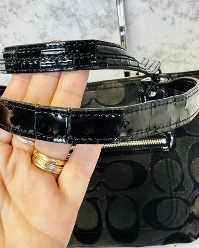 Coach Signature dunkelgrau und schwarz Canvas Tasche Lack schwarzer Besatz - Bild 3 von 6