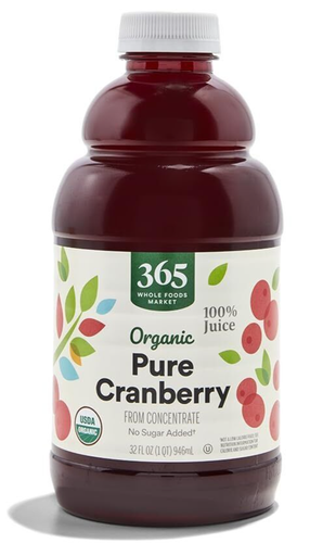 (2 Pack) 365 Whole Foods Market Organic 100% Pure Cranberry Juice, Non-GMO, 32oz - Picture 2 of 3