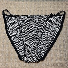 NWOT 90  s VTG Black  White Print Shiny Satin String Bikini Panties XL/8 NEW