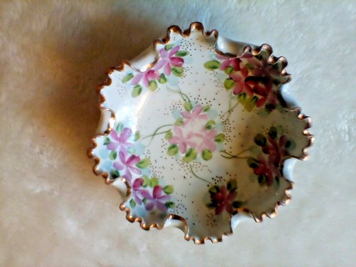 VINTAGE  PORCELAIN FOOTED SOAP DISH ASHTRAY TRINKET DISH WHITE PINK FLOWERS 6"  - Picture 9 of 11
