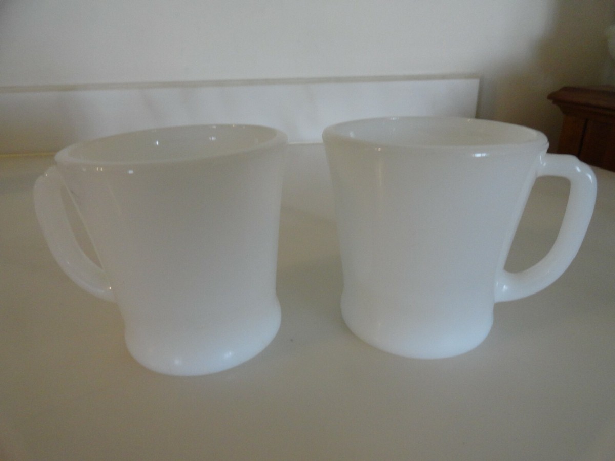 Lot of 2 Vintage Fire King White D Handle Coffee Cups Mugs