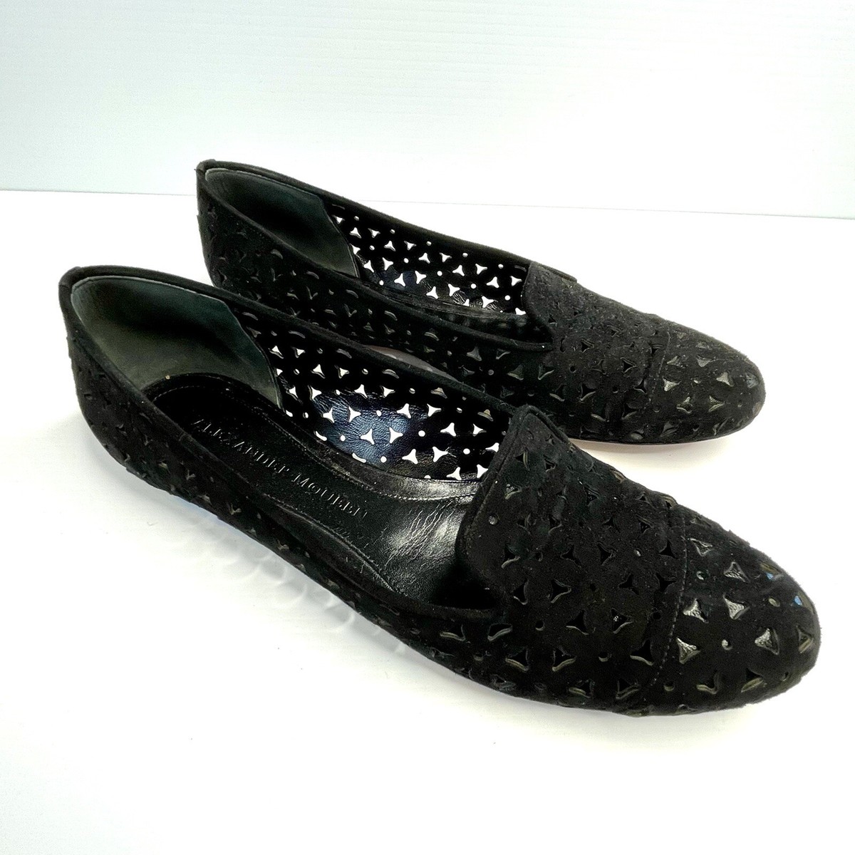 Alexander McQueen Size 41 10 Black Suede Leather Ballet Flat Made Italy Designer