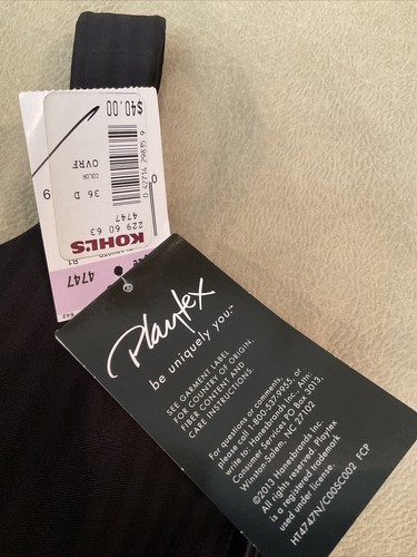 Sujetador Playtex 4747 Secrets perfectamente suave 36D con alambre negro a rayas satinadas nuevo con etiquetas - Imagen 4 de 6