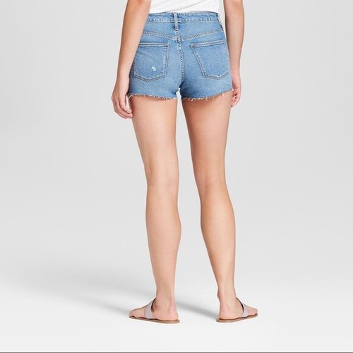 NEW NWT Universal Thread Blue Stretch Denim High-Rise Cut-Off Shortie Shorts 10 - Picture 2 of 4