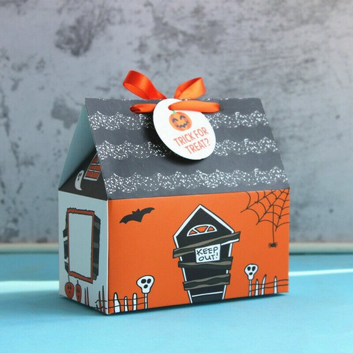 2024 New Halloween House Party Gift Boxes X10 Favour Sweets Paper Orange Biscuit - Picture 9 of 10