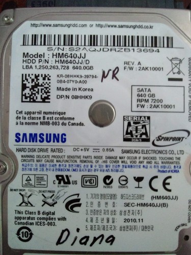 Samsung HM640JJ 640GB, Internal, 5400 RPM, 2.5" Hard Drive, Storage, As-is - Picture 2 of 3