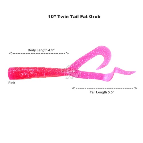 Lotto 10" (con coda estesa) Twin Tail Perch 8" Grub Rosa Radice Arancione Birra Glow - Foto 19 di 24