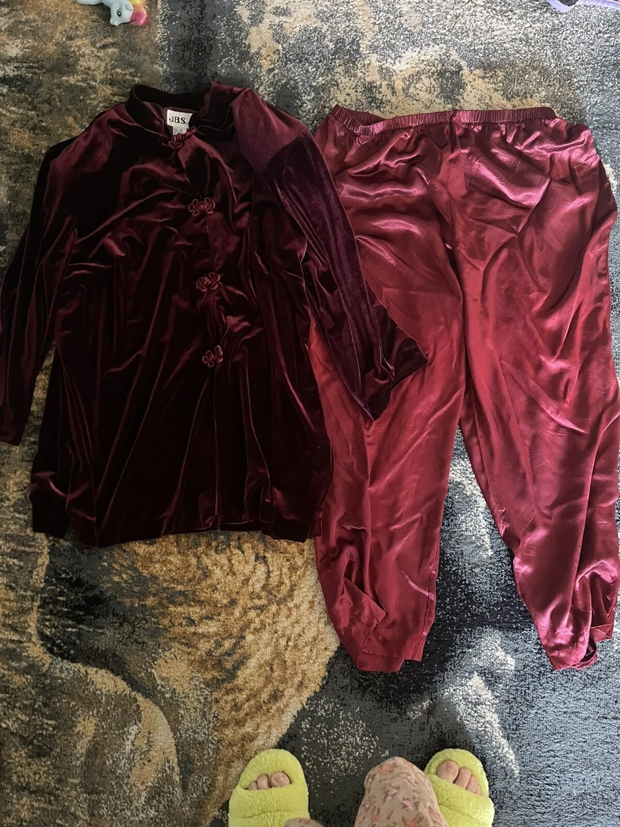 VNT 90s 2 Piece Plus Size 2xl Shirt Jacket Pants Silky Faux Velvet Outfit Red