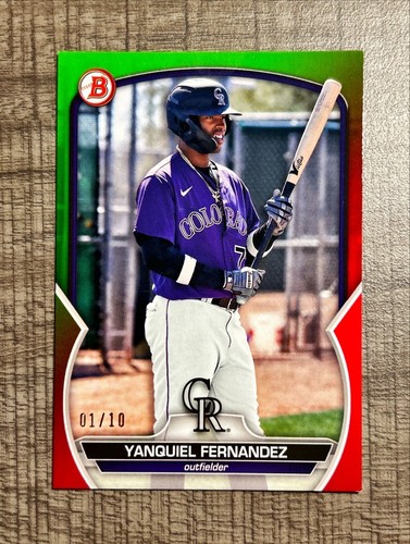 2023 Bowman Draft #BD 61 Yanquiel Fernandez (RC) /10 Colorado Rockies Green Red
