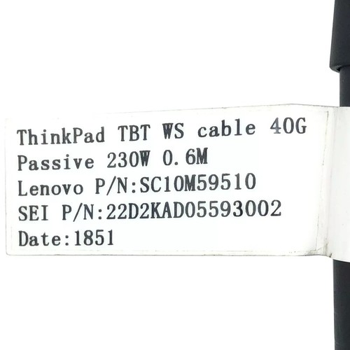 Original Lenovo SC10M59510 ThinkPad TBT WS 2Ft Cable 40G Passive 230W 0.6M OEM - Picture 2 of 4