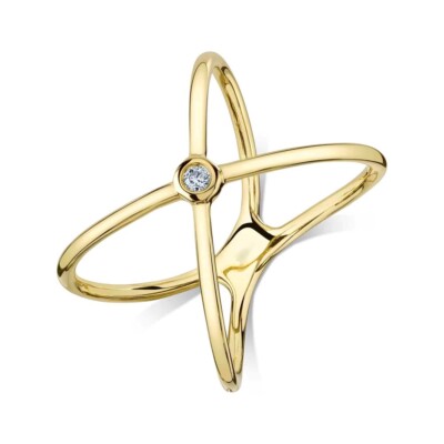 14K Yellow Gold Diamond Crossover X Ring Bezel Set Natural Round Cut | eBay