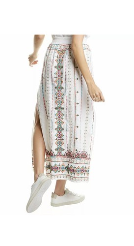 Johnny Was Verena White Side Slit Embroidered Linen Maxi Boho Skirt SM NWT $320 - Picture 2 of 8
