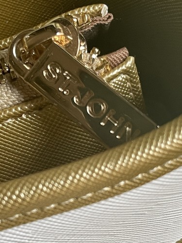 St John Gold And White Striped Large Tote Bag With Charm-New - Picture 9 of 10