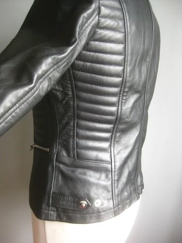 REAL LEATHER BIKER RACER JACKET 8 6 BNWT NEW black short crop soft brand ANGEL - Picture 11 of 23