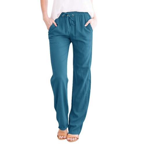 Womens Casual Solid Pants Loose Pockets Elastic Drawstring Pants Long Trousers - Picture 10 of 65