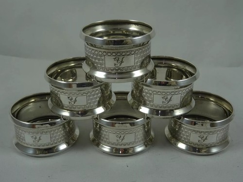 Set of 6 Cased Antique English Sterling Silver Napkin Rings "Y" initial, d. 1937 - 第 2/5 張圖片