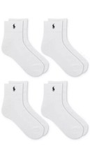 Polo Ralph Lauren X6510 Cotton Blend Performance Quarter Socks 4-Pk White, 10-13