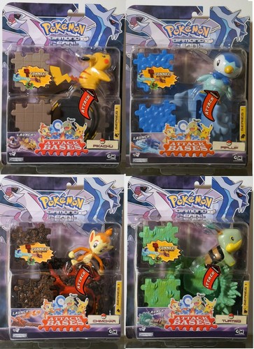 Piplup,Turtwig,Pikachu,Chimchar-Serie 1 Attack Bases Pokemon Jakks Pacific - Picture 1 of 9