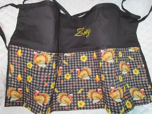Turkey Thanksgiving Server Waitress Waist Apron Name FREE Teacher Lady Pizazz - Picture 3 of 5