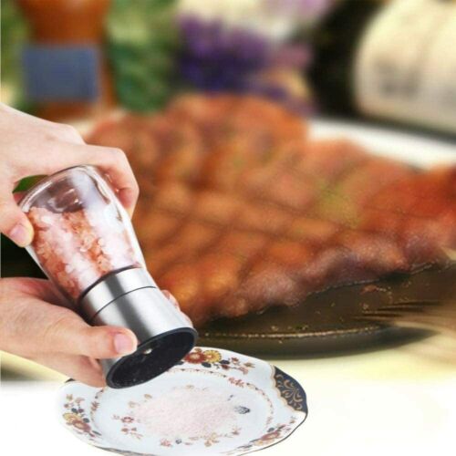 Salt and Pepper Grinder Set Stainless Steel Glass Shaker Adjustable Mill Coarse - Picture 2 of 7