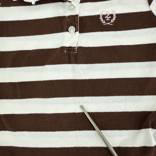 Izod Girls Brown Striped Dress Sz 6 Preppy Y2K Eyelet Collar Polo Style - Picture 4 of 8