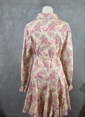 Fate Midi Dress Womens M Cream Pink Floral Cotton Cottagecore Office Siren Belt - Picture 4 of 8