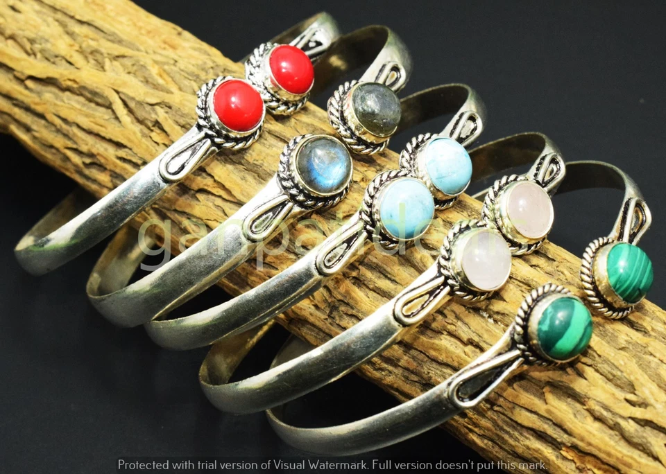 Браслеты-манжеты из халцедона и смешанных драгоценных камней лот товаров Wholsaale покрытие серебро 925 пробы - Изображение 4 из 4