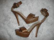 CATHY JEAN ANKLE STRAP 5.5" STILETTO PLATFORM HIGH HEEL SANDALS BROWN 7 