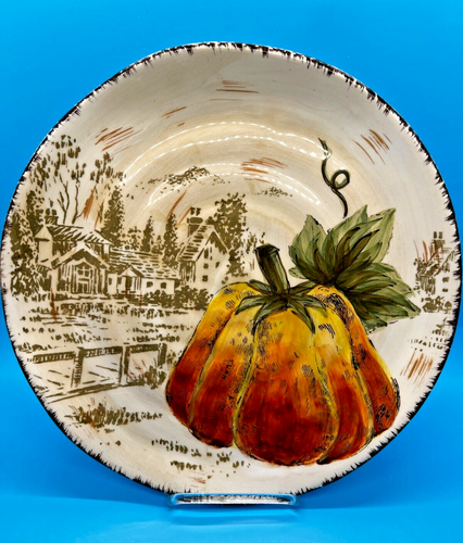 Vintage HandPainted Pumpkin Fest Ceramic Autumn Plates Set of 2 Thanksgiving - Picture 1 of 5