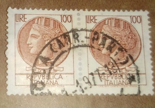 Two Poste Italy lire 100 Repvbblica Italiana Rare Stamp Brown  - Picture 1 of 2