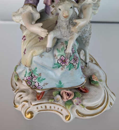 Antique Sitzendorf Porcelain German China seated Female Girl Figure + Sheep Lamb - Picture 3 of 13