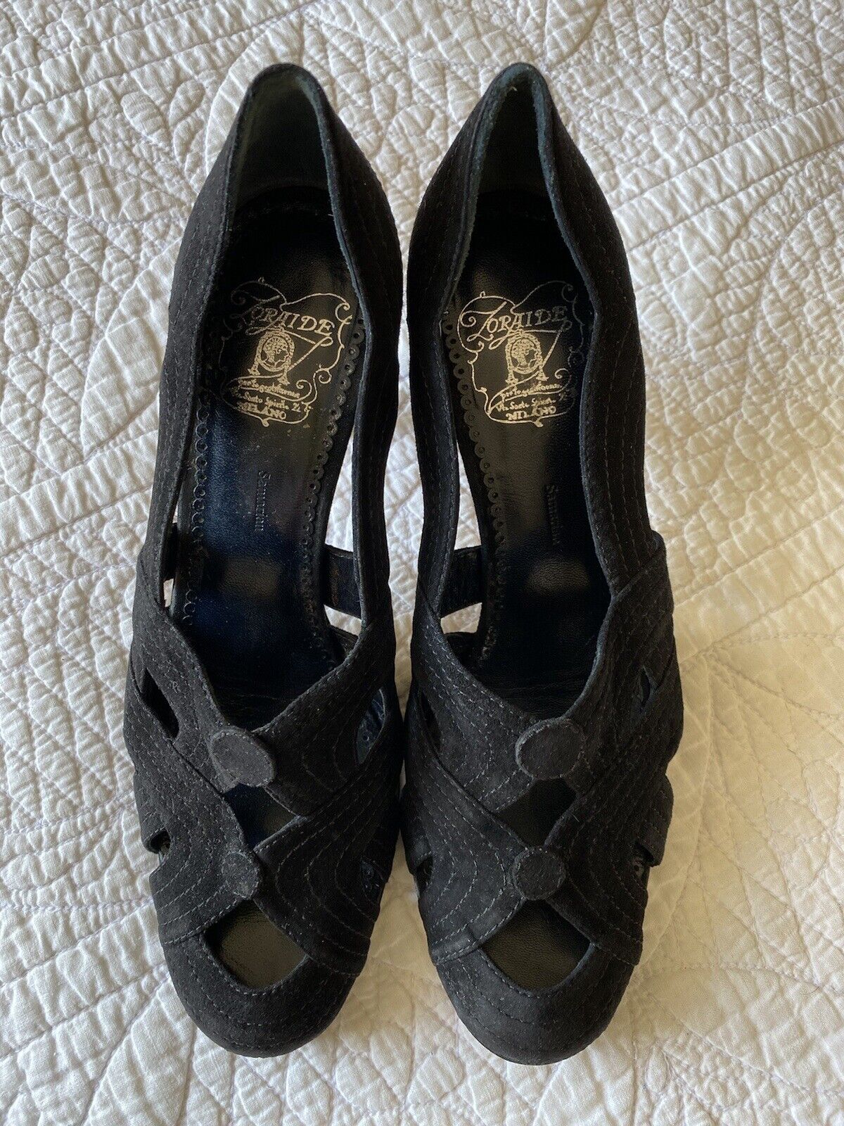 Zoraide Per Mona Moore black suede Heels 39EU 8.5… - image 3