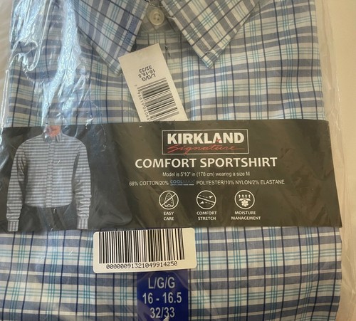 Kirkland Signature Blue/White Checker Comfort Sport Shirt Large 16-16.5 32/33 CR - Picture 3 of 5