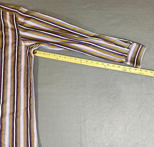 Men's Etro Milano  Shirt Purple Green Pink Stripe Paisley Weave Italy Size 44 - Picture 8 of 9