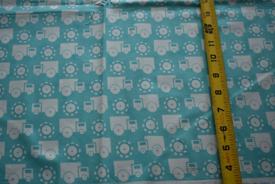 30" Long, White Trucks on Turquoise Quilt Cotton, Moda/Strain & Turnmire, N3218 - Image 2 of 4