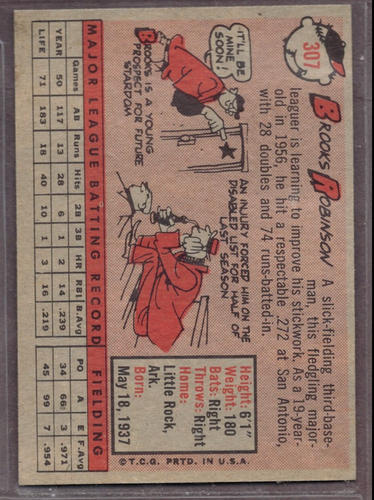 1958 Topps Set-Break #307 Brooks Robinson EX-EXMINT *JAYSACE* - Picture 2 of 2
