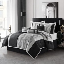 Stratford Park Black and Silver Comforter Set California King Size 7 Pieces