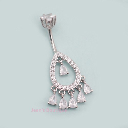 Sterling Silver Belly Button Ring Dangle Navel Curved Bar Piercing A4518 - Picture 6 of 9