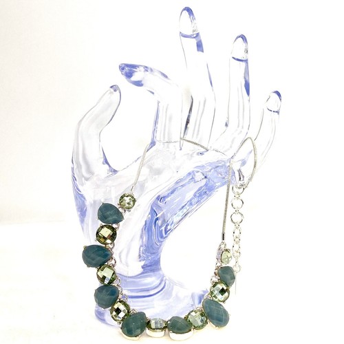 Mod Nine West SilverTone Necklace Choker Beach Ocean Blue Green Multi Faceted N - Picture 9 of 10