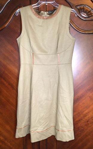 Elie Tahari Women 10 Dress A line Tan Leather Trim Callie Sleeveless Knee Length - Picture 4 of 17